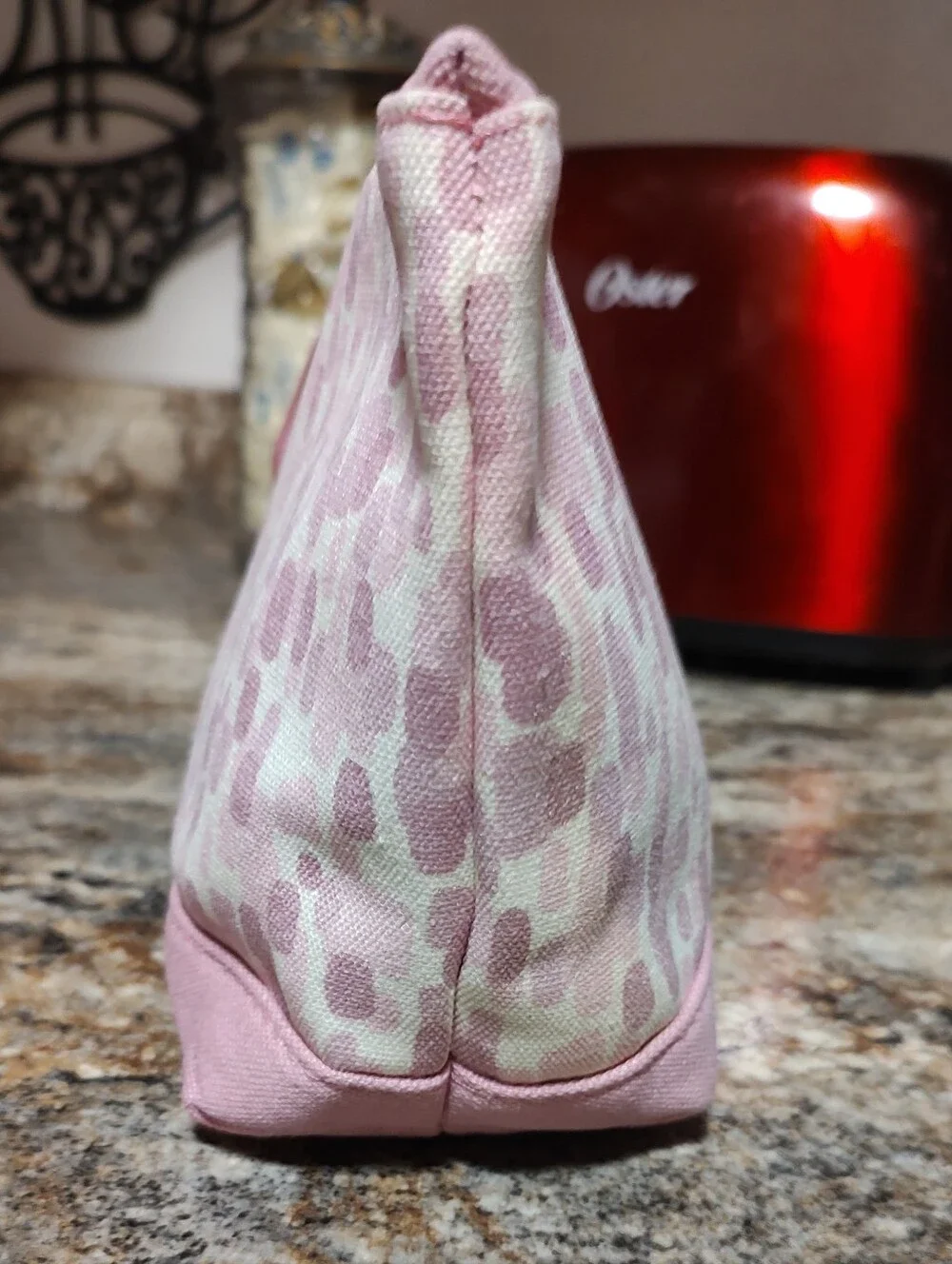 Pink Patterned Canvas Cosmetic Pouch